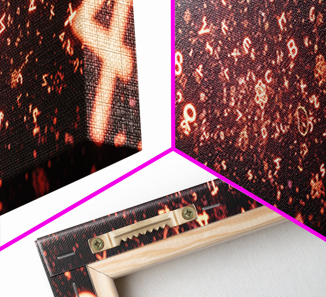 Glowing Orange Symbol Field Wall Art, Abstract Math Particle Poster, Modern Digital Art, Sci Fi Futuristic Office Decor Print