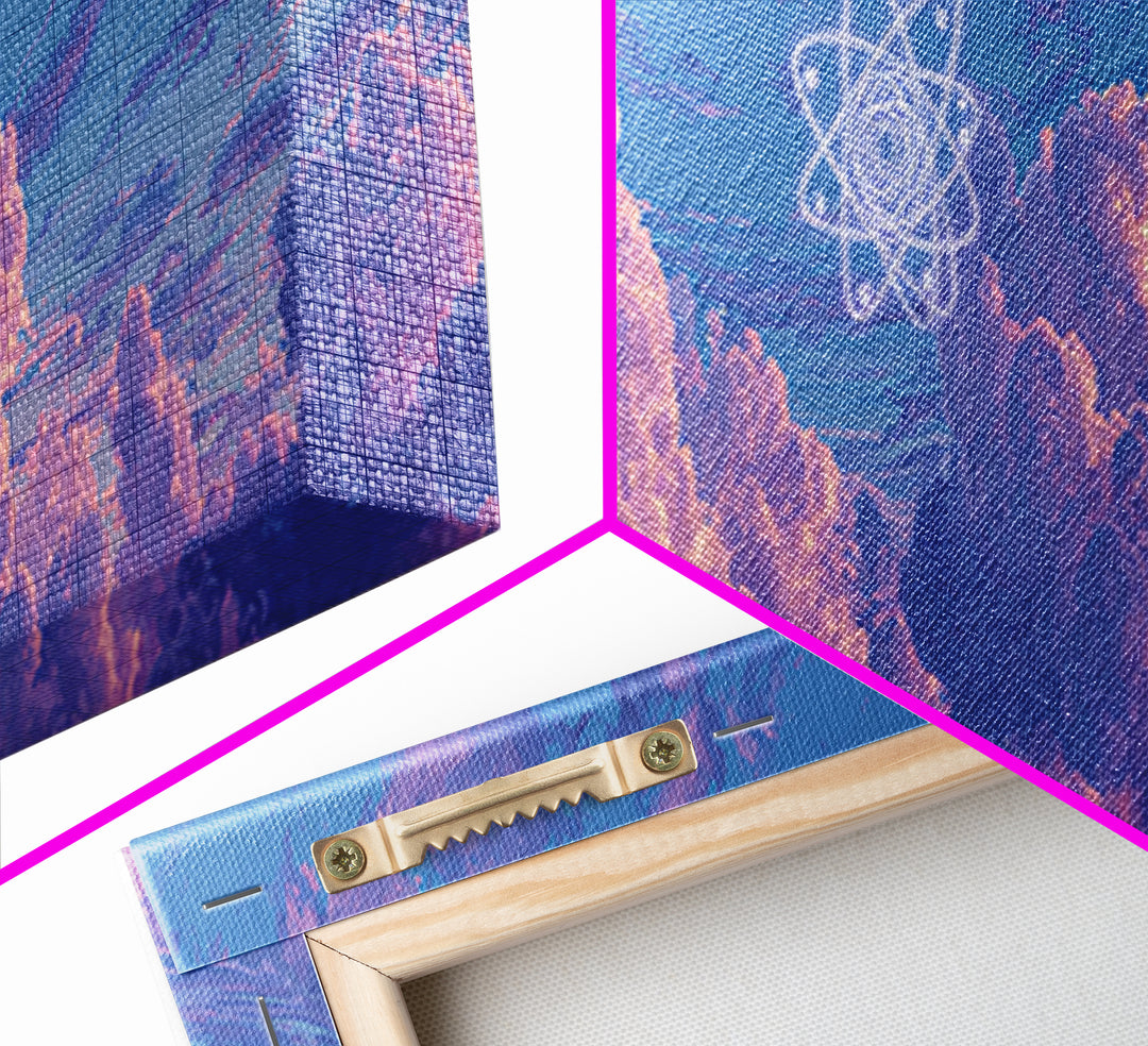 Purple Dream Clouds With Atomic Star Wall Art, Retro Sci Fi Sky Poster, Midcentury Modern Decor, Cosmic Canvas Print, Bedroom Decor