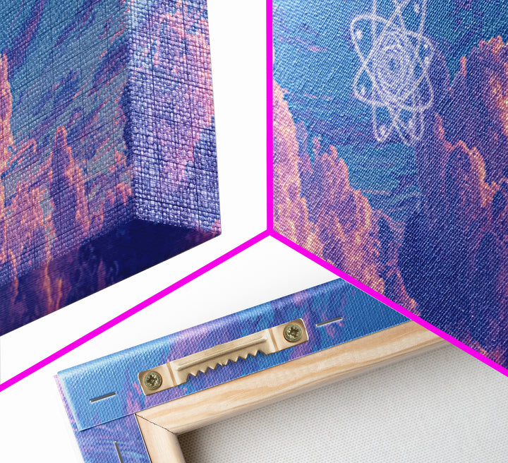 Purple Dream Clouds With Atomic Star Wall Art, Retro Sci Fi Sky Poster, Midcentury Modern Decor, Cosmic Canvas Print, Bedroom Decor