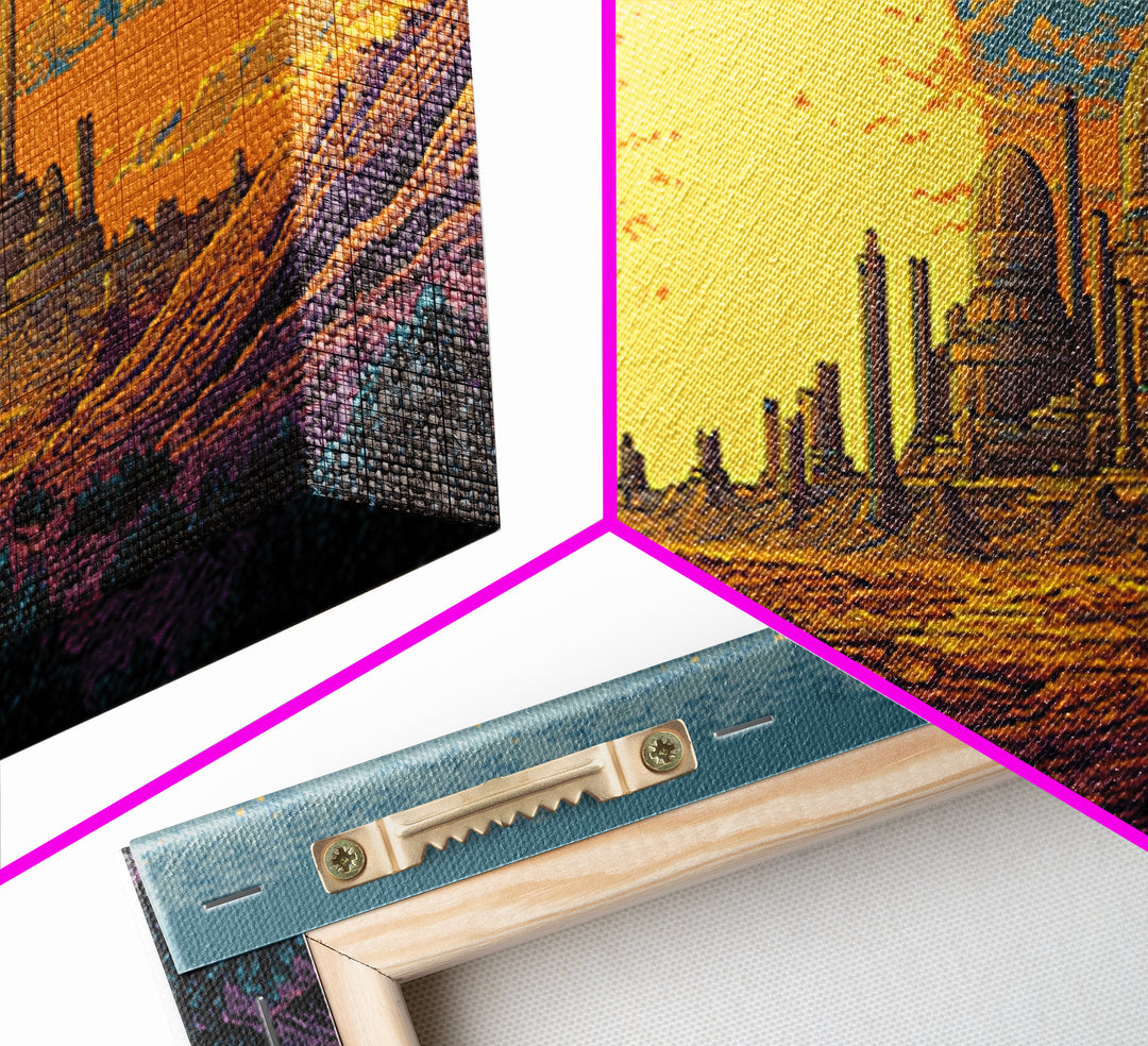 Desert Observatory Sunset Canvas Print, Retro Sci Fi Wall Art, Mid Century Modern Landscape Poster, Orange Astronomy Decor