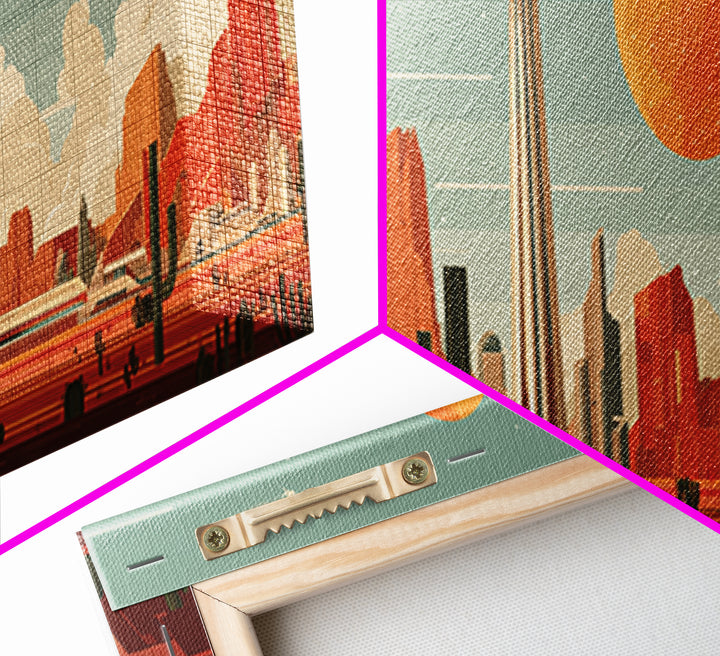Retro Space Needle Desert Wall Art, Midcentury Modern Canvas Print, Orange Planet Cityscape, Southwestern Sci Fi Poster Decor