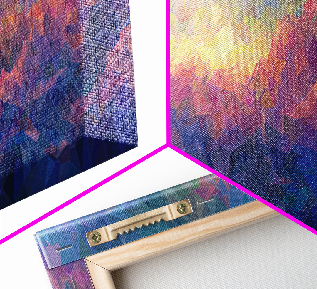 Pastel Low Poly Mountain Sunrise Wall Art, Colorful Landscape Print, Modern Abstract Art, Bedroom Decor, Large Canvas Poster