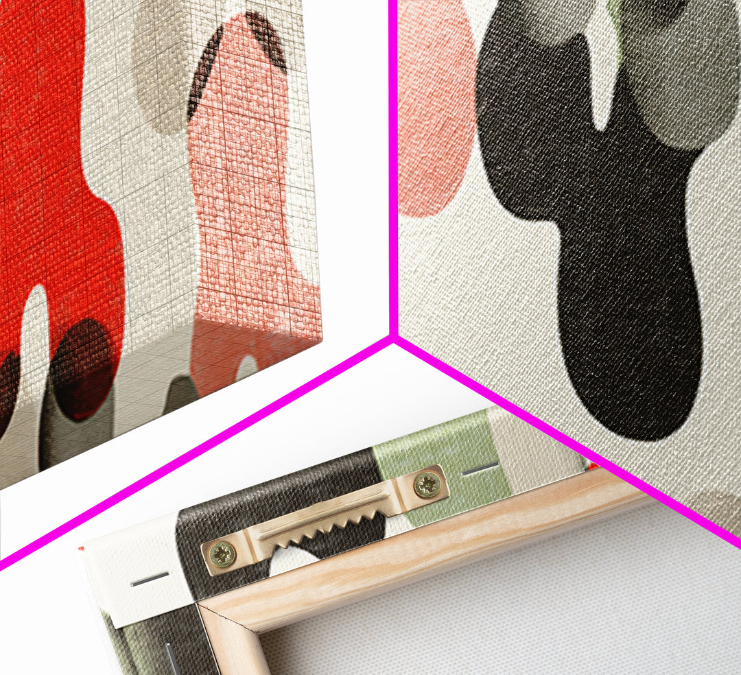 Red Black Sage Organic Shape Wall Art, Midcentury Modern Abstract Canvas, Retro Geometric Print, MCM Living Room Decor Poster