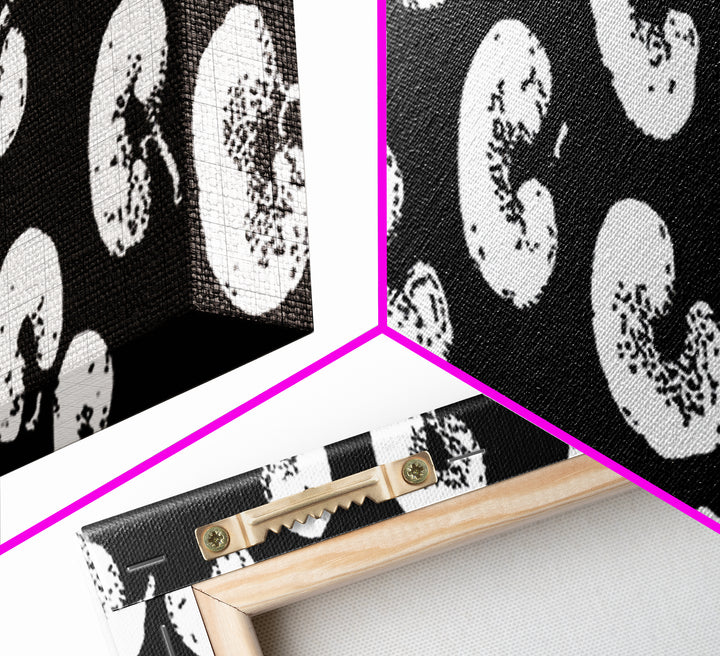 Black White Amoeba Pattern Canvas Print, Midcentury Modern Abstract Wall Decor, Monochrome Retro Op Art For Gallery Wall