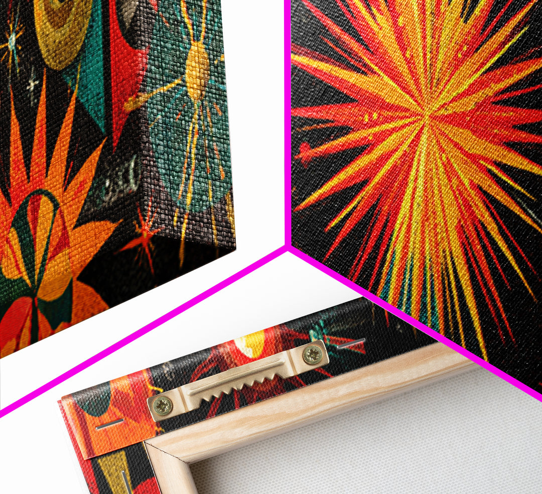 Atomic Starburst Fireworks Wall Art, Midcentury Modern Space Age Print, Retro MCM Canvas For Living Room Decor Poster Gift
