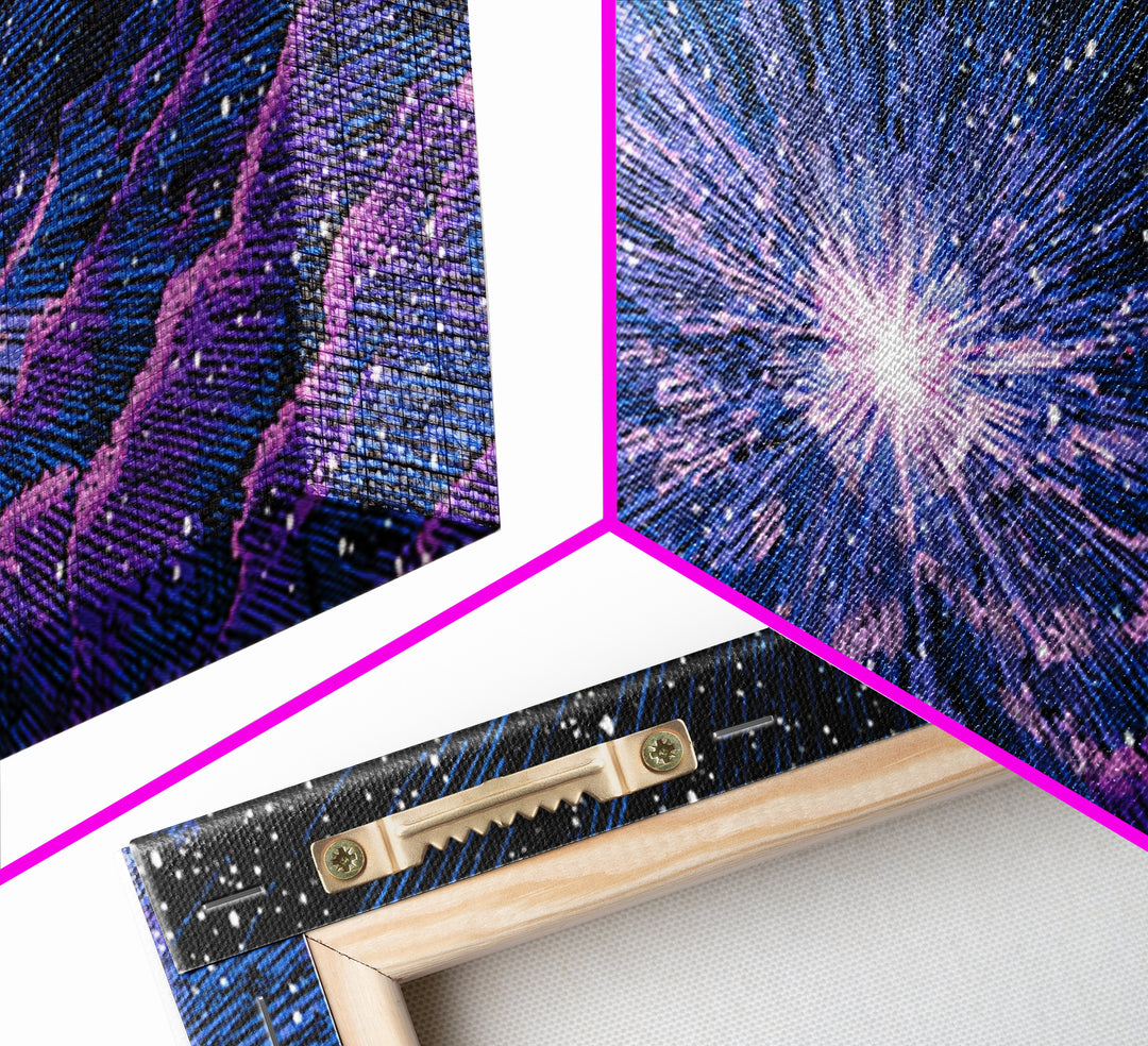 Purple Blue Cosmic Starfield Wall Art, Modern Abstract Space Canvas, Retro Sci Fi Digital Print For Bedroom Decor Poster