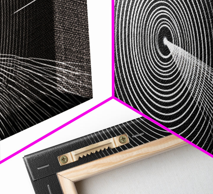 Black White Concentric Tunnel Wall Art, Modern Op Art Line Print, Minimal Geometric Canvas For Office And Game Room Decor