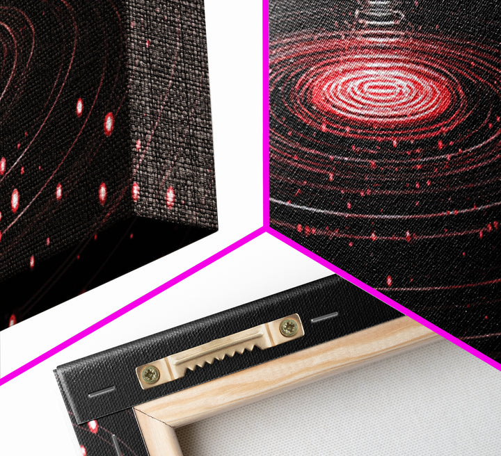 Red Orbital Light Rings In Black Space Canvas Print, Futuristic Abstract Art, Modern Wall Decor, Retro Sci Fi Poster, Digital Art Print