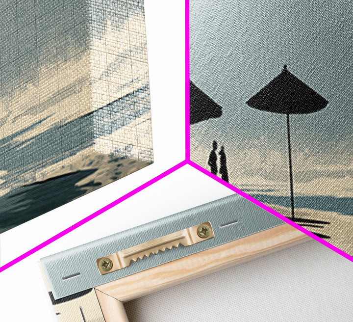 Minimal Beach Umbrella Silhouettes Canvas Print, Coastal Wall Art, Scandinavian Modern Decor, Neutral Living Room Art, Office Decor