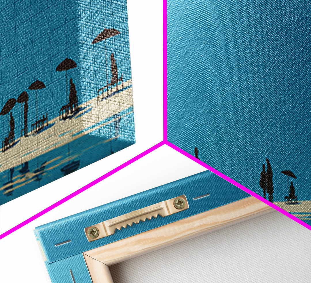 Minimal Blue Beach Horizon With Tiny Figures Wall Art, Coastal Landscape Print, Modern Wall Decor, Scandinavian Print, Large Prints