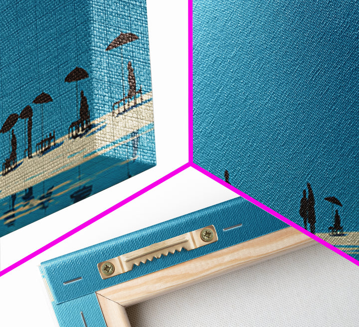Minimal Blue Beach Horizon With Tiny Figures Wall Art, Coastal Landscape Print, Modern Wall Decor, Scandinavian Print, Large Prints
