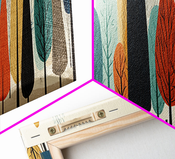 Stylized Autumn Trees In Earth Tones Canvas Print, Midcentury Modern Landscape Wall Art, Retro Forest Decor, Nordic Poster