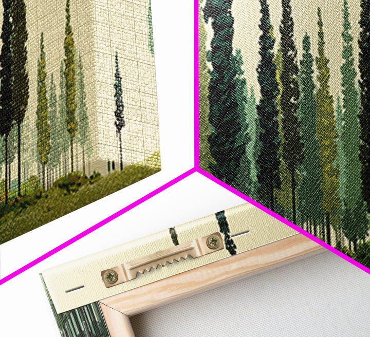 Misty Evergreen Forest Panorama Wall Art, Midcentury Modern Landscape Print, Nature Wall Decor, Large Canvas Cabin Artwork
