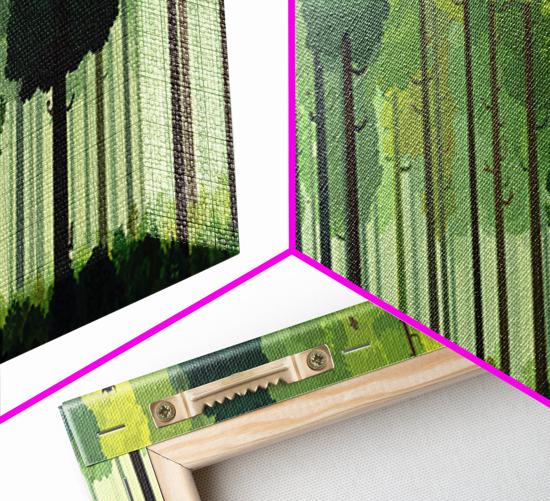 Soft Green Woodland Forest Wall Art, Midcentury Modern Nature Print, Scandinavian Modern Decor, Large Canvas Landscape Art