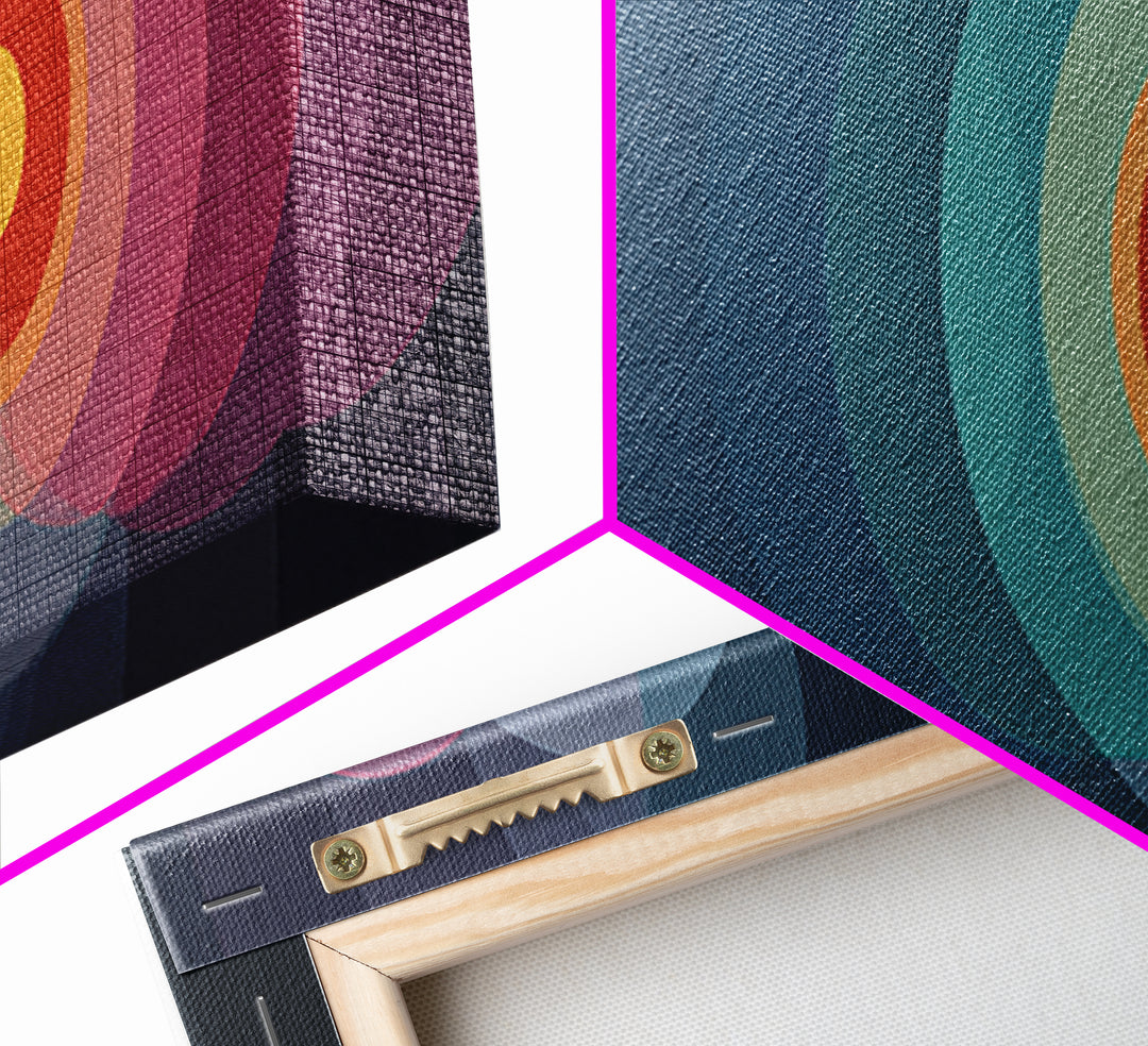 Translucent Target Circles Canvas Print, Midcentury Modern Abstract Wall Art, Colorful Geometric Decor, Pink Blue Poster