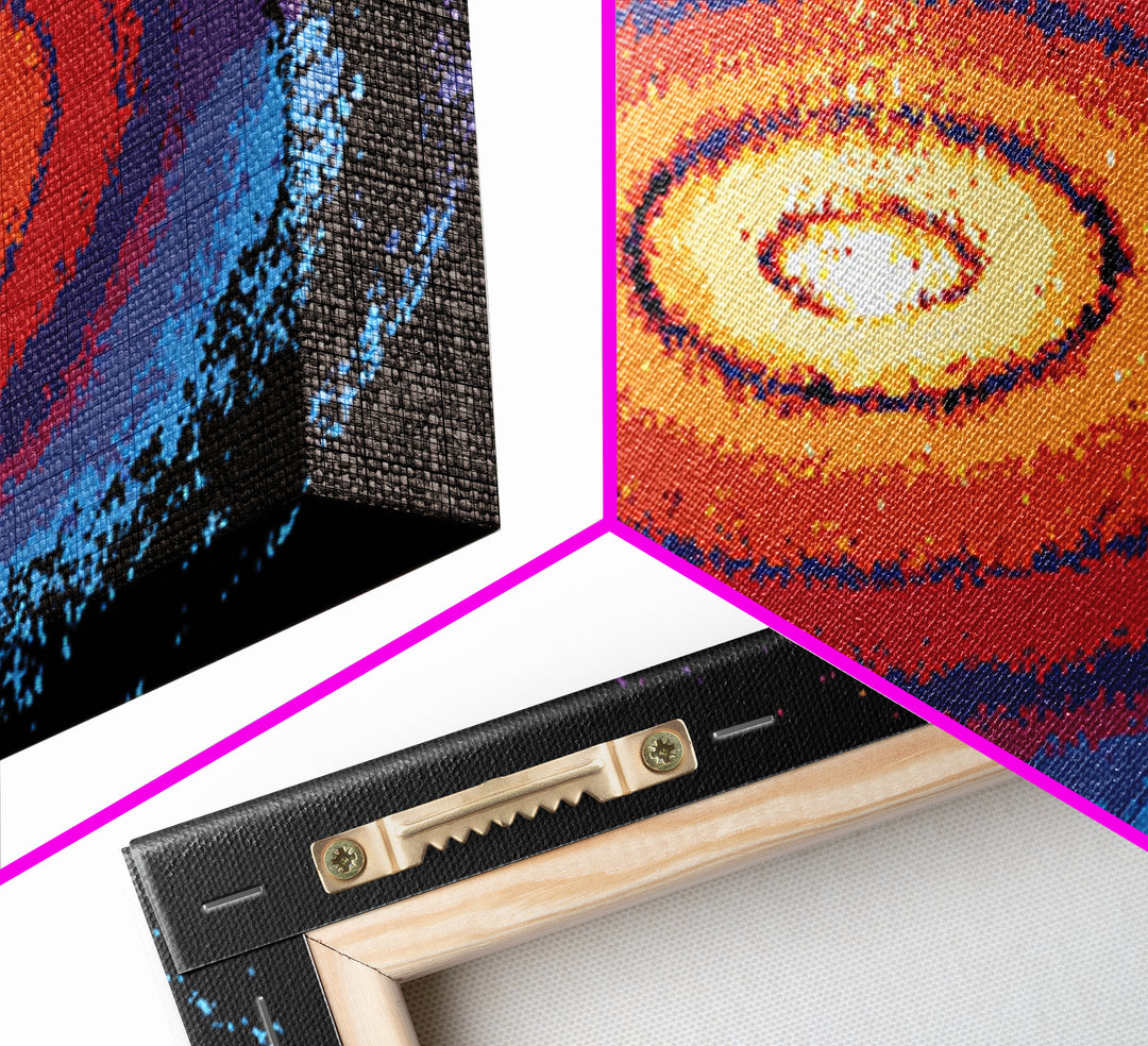 Orange Blue Spiral Galaxy Wall Art, Midcentury Modern Space Abstract Print, Cosmic Retro Decor, Large Canvas Statement Art