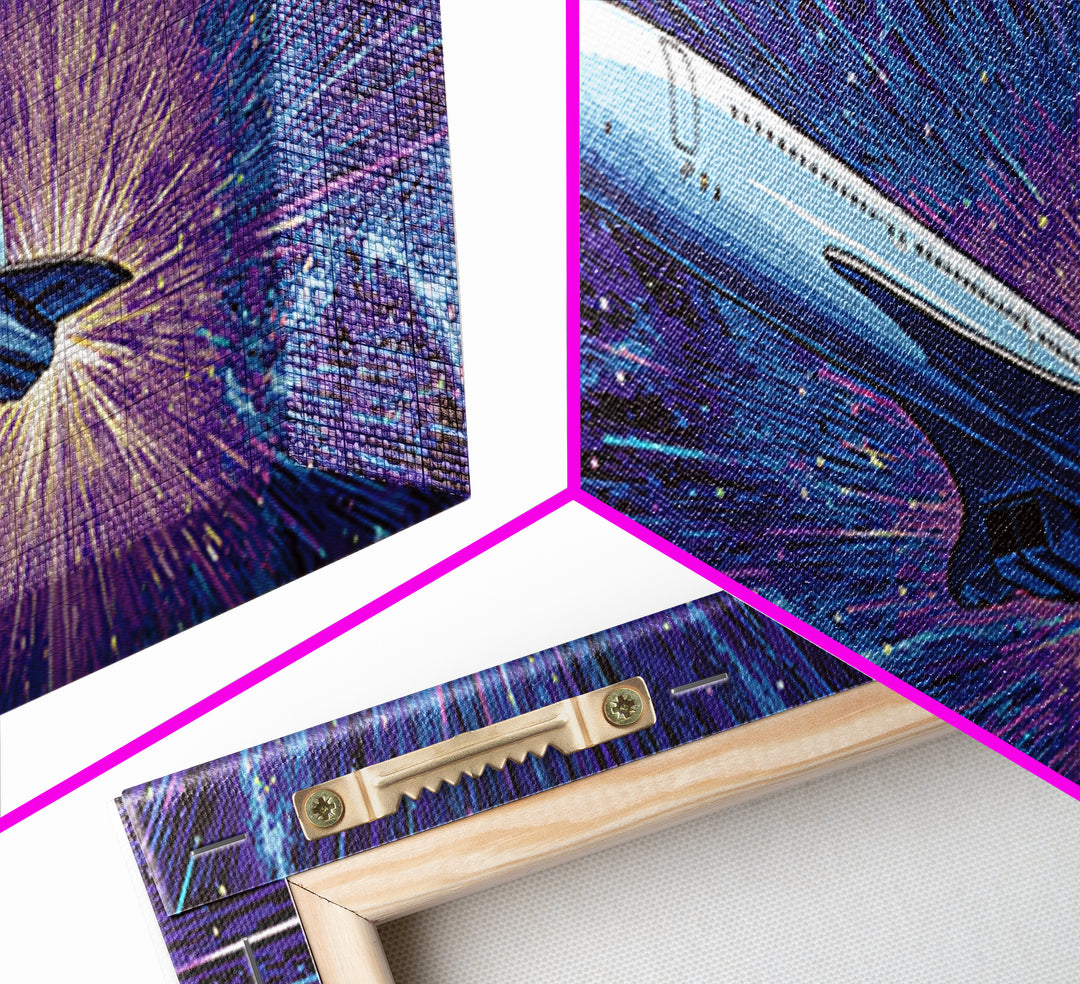 Supersonic Jet Starburst Wall Art, Midcentury Modern Space Poster, Retro Sci Fi Canvas Print, Aviation Wall Decor Gift For Him