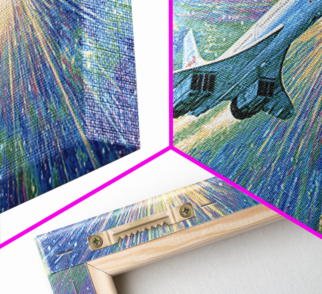 Supersonic Jet In Cosmic Starburst Canvas Print, Retro Sci Fi Wall Decor, Midcentury Modern Art, Space Poster Gift, Home Office Decor
