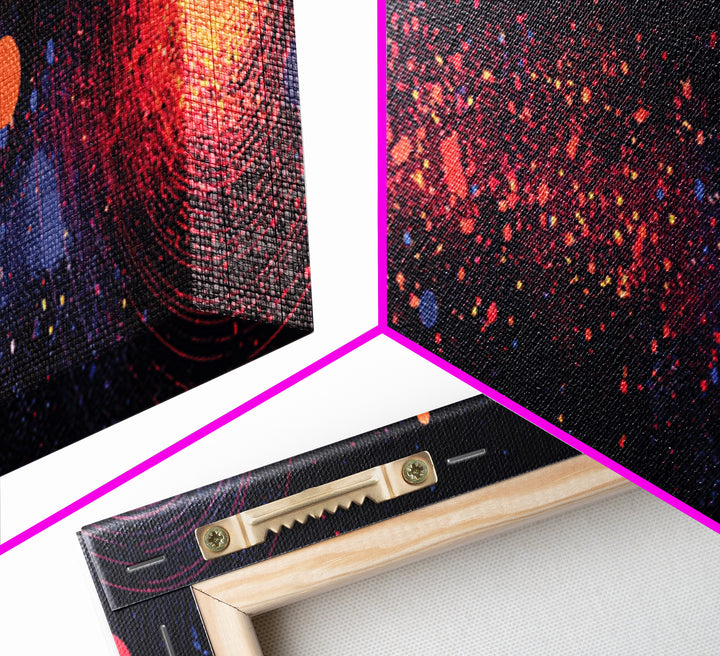 Orange Galaxy Burst With Orbiting Dots Canvas Print, Space Abstract Art, Cosmic Retro Wall Decor, Modern Art Poster, Home Decor