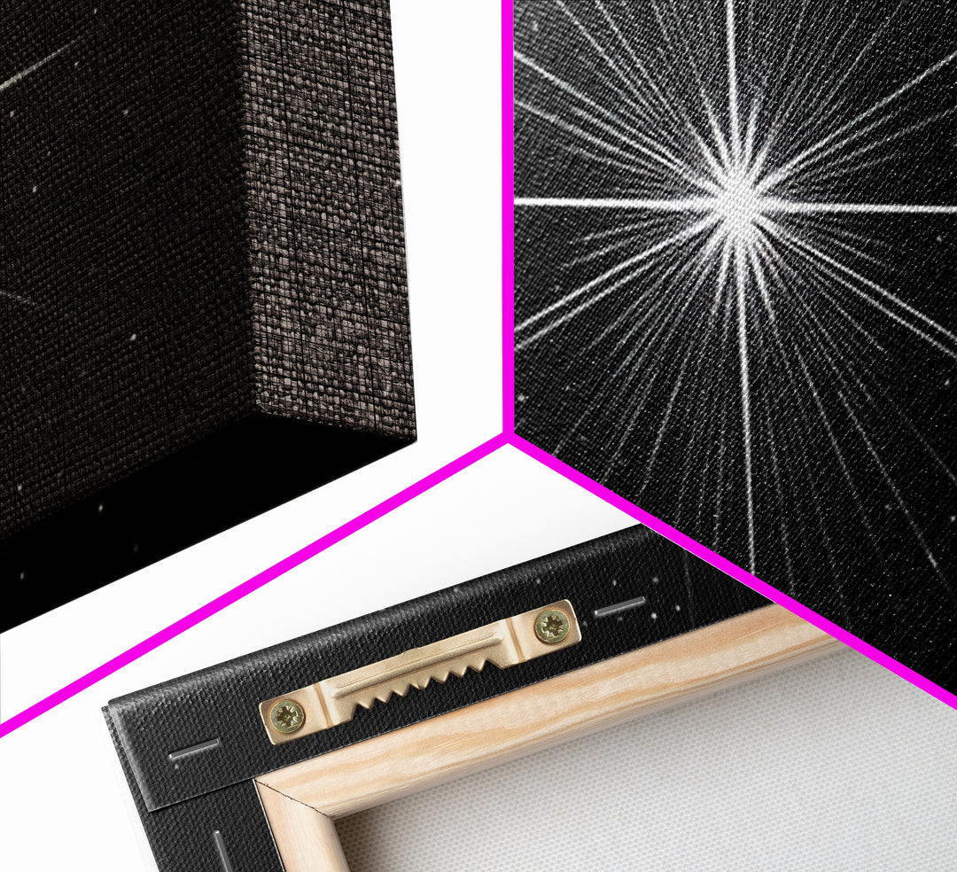 Monochrome Starburst Light On Black Wall Art, Minimalist Abstract Poster, Op Art Print, Modern Geometric Home Decor Gift