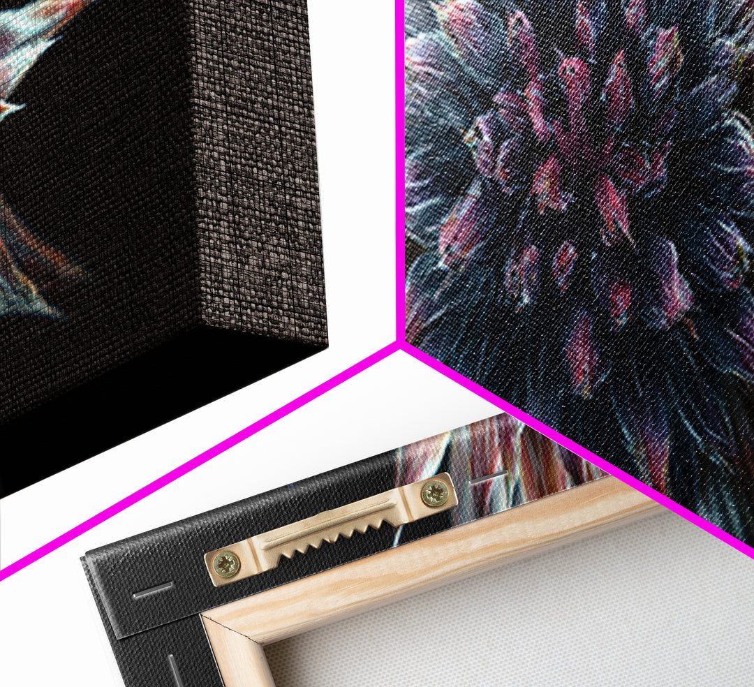 Dark Metallic Spiked Floral Bloom Framed Canvas Print, Modern Abstract Art, Black Wall Art, Statement Wall Decor For Living Room