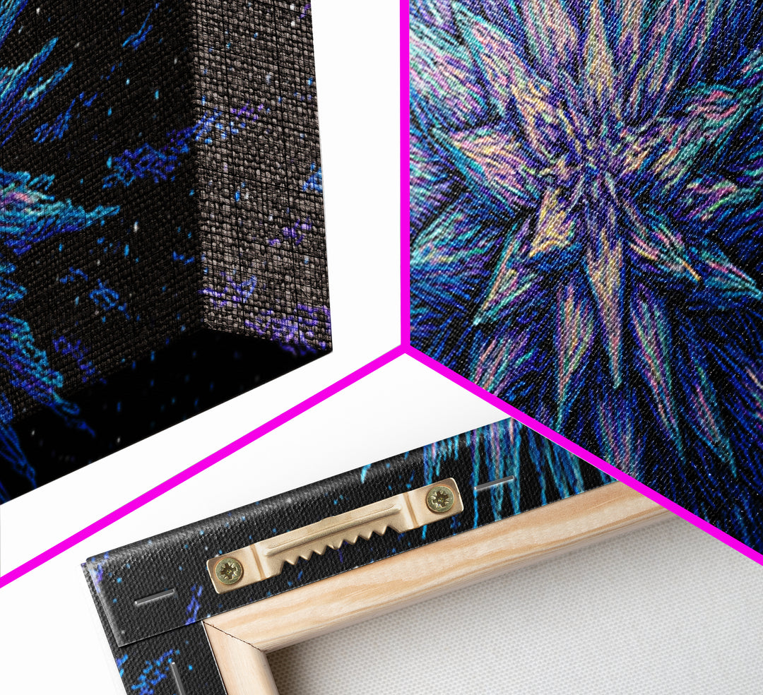 Electric Blue Crystal Explosion Canvas Print, Modern Abstract Art, Cosmic Retro Wall Art, Large Sci Fi Retro Art, Office Decor