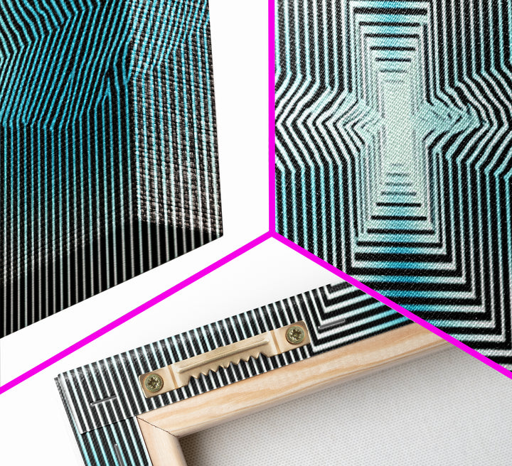 Optical Illusion Line Wall Art, Op Art Geometric Print, Modern Abstract Art, Blue Black Minimalist Decor For Office Gift