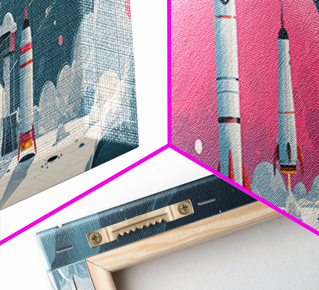 Pink Moon Rocket Base Wall Art, Retro Sci Fi Space Poster, Midcentury Modern Art Print, Lunar Nursery Decor, MCM Wall Decor