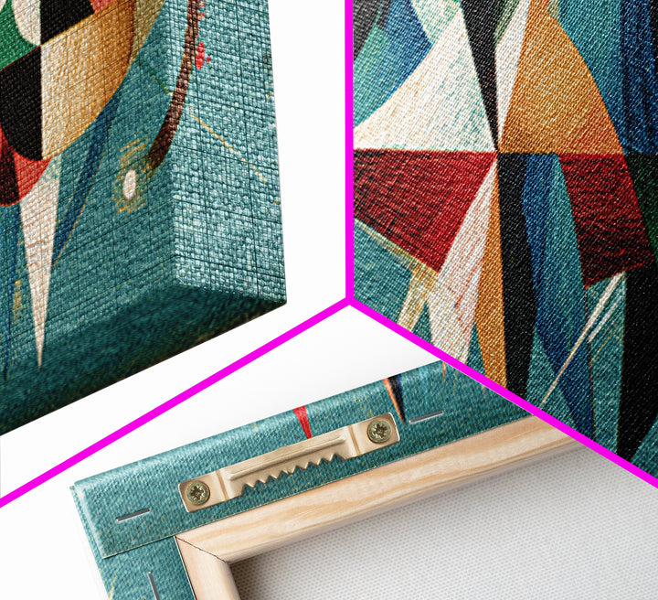 Atomic Abstract Shapes Canvas Print, Teal Midcentury Modern Wall Art, Geometric Retro Poster, Colorful MCM Home Office Decor