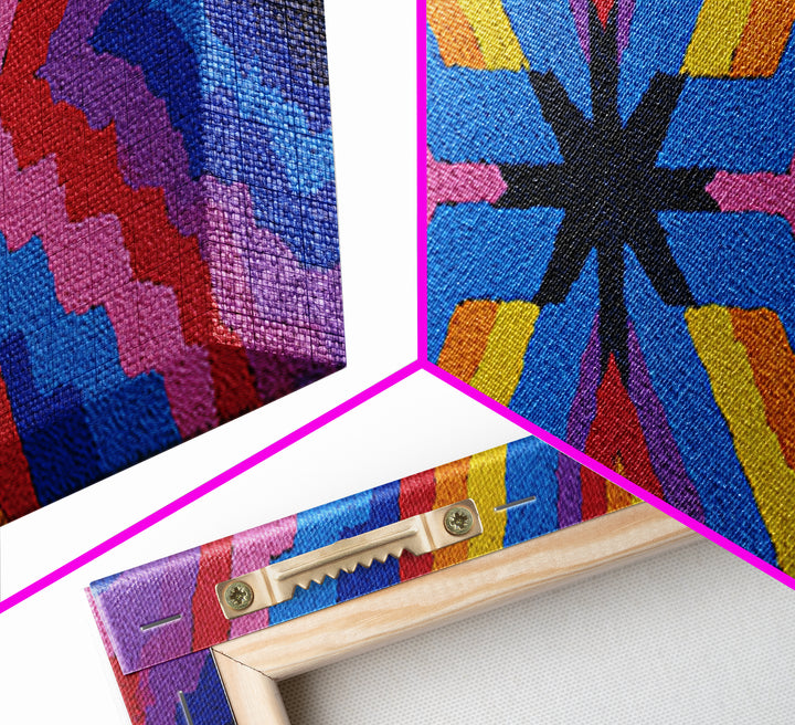 Rainbow Zigzag Kaleidoscope Wall Art, Colorful 70s Retro Poster, Geometric Abstract Art Print, Groovy MCM Living Room Decor