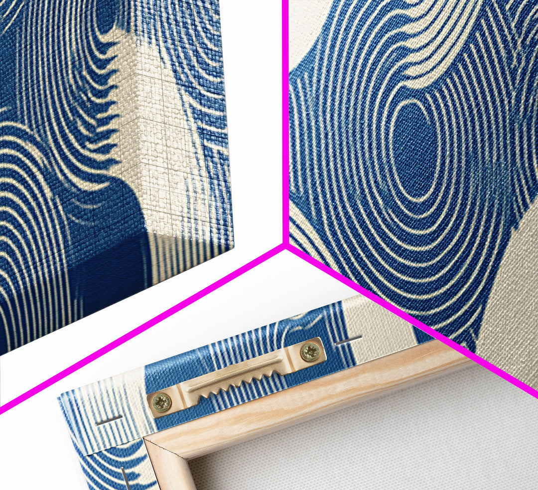 Blue Wave Pattern Wall Art, Scandinavian Modern Art Print, Abstract Line Poster, Coastal Geometric Decor For Bathroom Or Bedroom