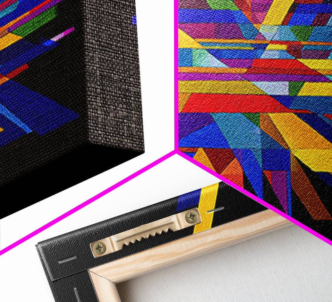 Black Geometric Shard Canvas Print, Colorful Abstract Poster, Midcentury Modern Wall Art, Bauhaus MCM Modern Home Office Decor