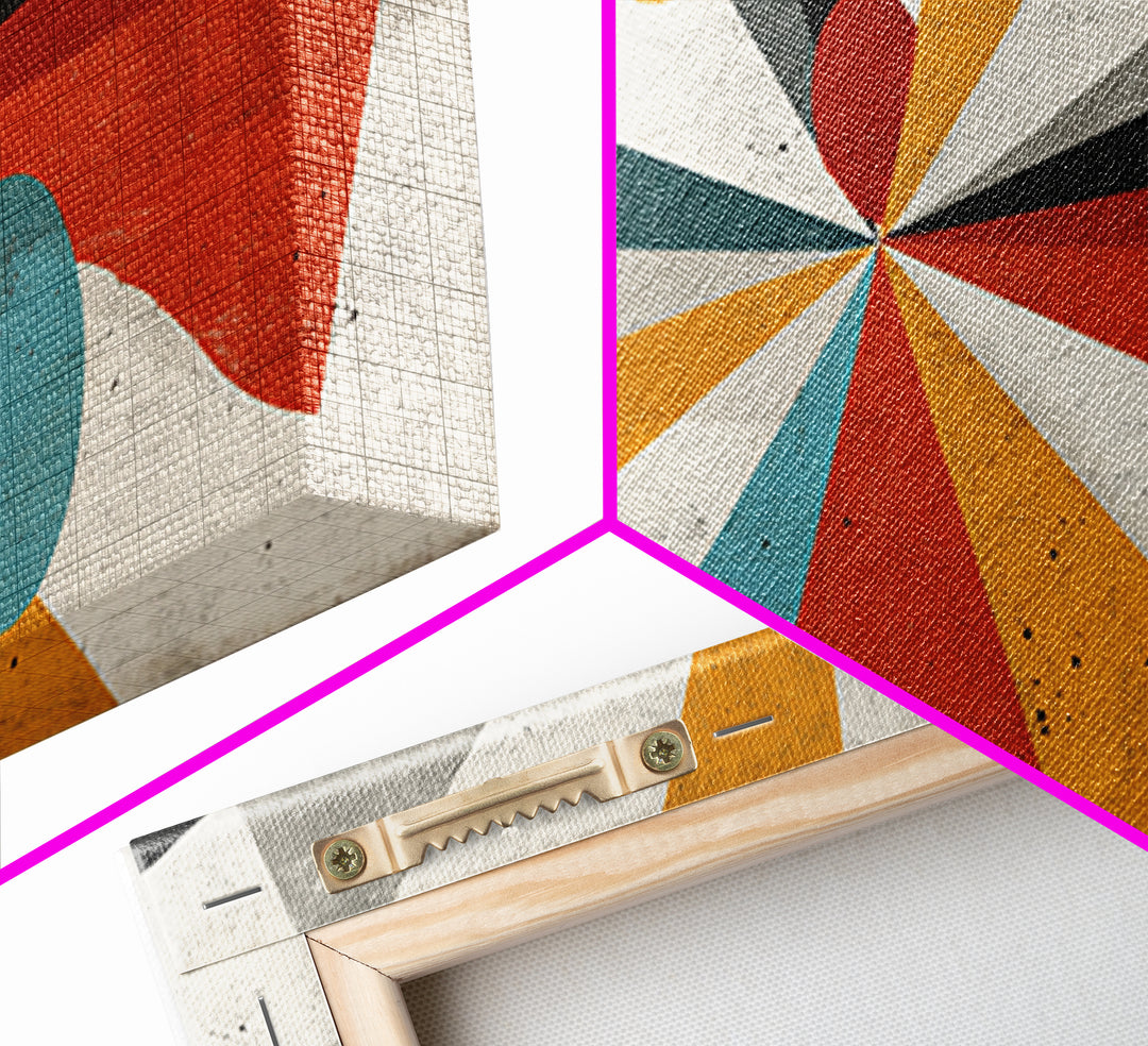 Atomic Teal Orange Geometric Burst Wall Art, Mid Century Modern Abstract Print, Retro Mcm Decor For Living Room, Statement Home Decor