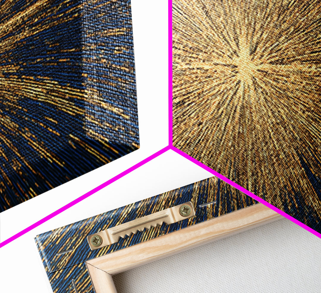 Golden Sunburst Energy Field Canvas Print, Mid Century Modern Abstract Wall Art, Cosmic Retro Decor For Living Room Or Office