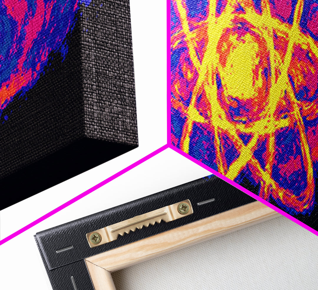 Neon Atom With Cosmic Energy Waves Canvas Print, Modern Abstract Art, Retro Sci Fi Wall Art, Colorful Space Poster, Home Decor