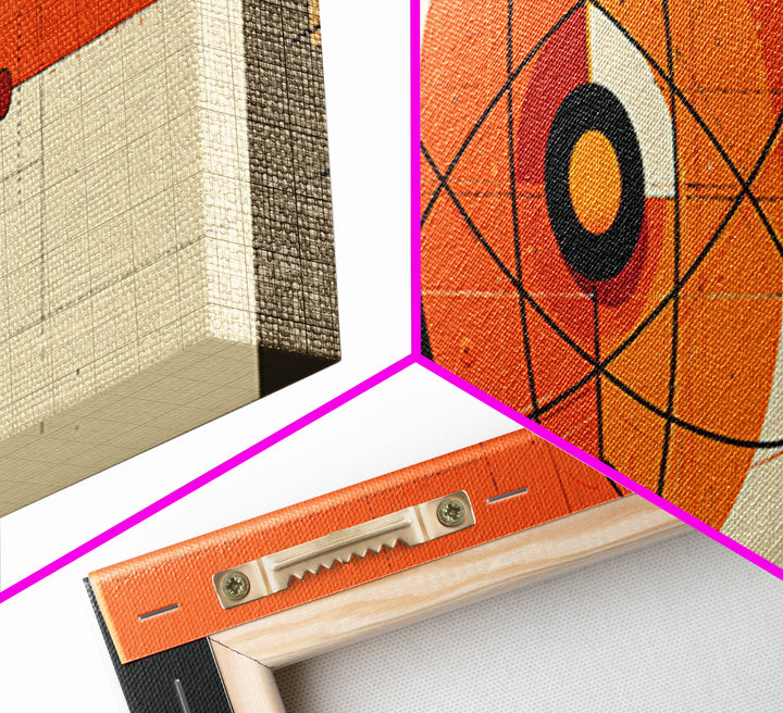 Orange Atomic Abstract With Cream Blocks Canvas Print, Midcentury Modern Wall Art, Bauhaus Retro Poster, Geometric Decor