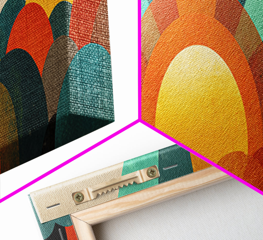 Layered Sun Rising Over Retro Hills Canvas Print, Mid Century Modern Wall Art, Colorful Landscape Poster, MCM Home Decor