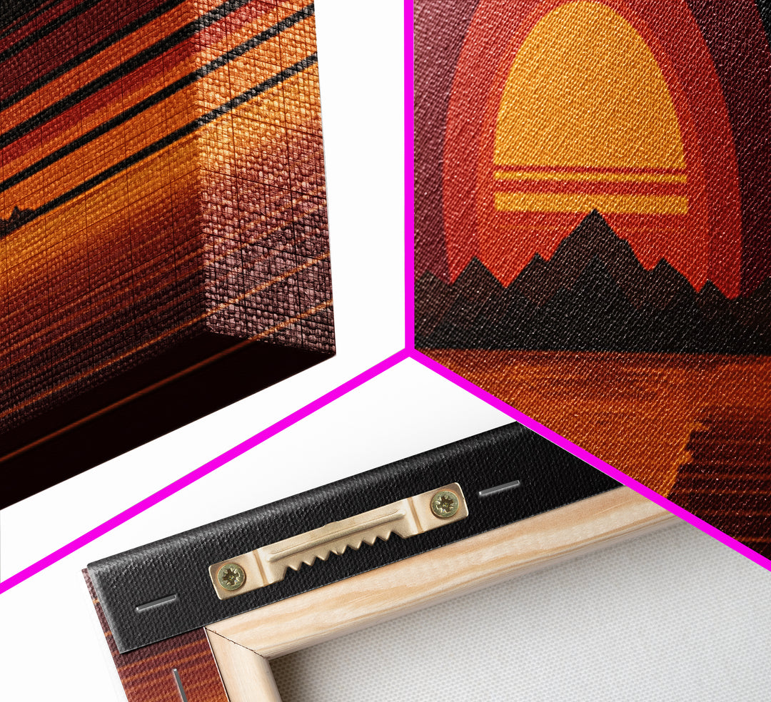 Orange Desert Sun And Mountain Reflection Wall Art, Retro Midcentury Canvas Print, Black Minimalist Modern Home Decor Poster