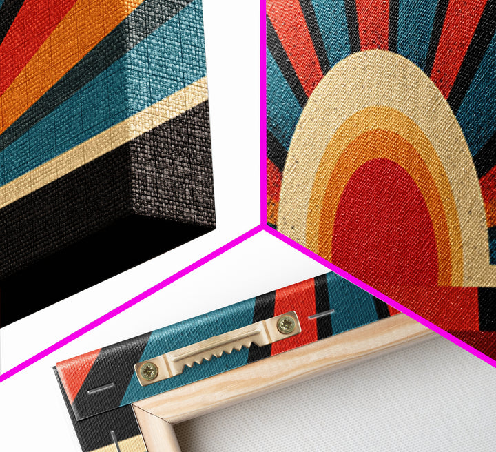 Bold Retro Sunburst Stripe Wall Art, Midcentury Modern Canvas Print, Atomic Geometric Poster, Colorful Living Room Home Decor