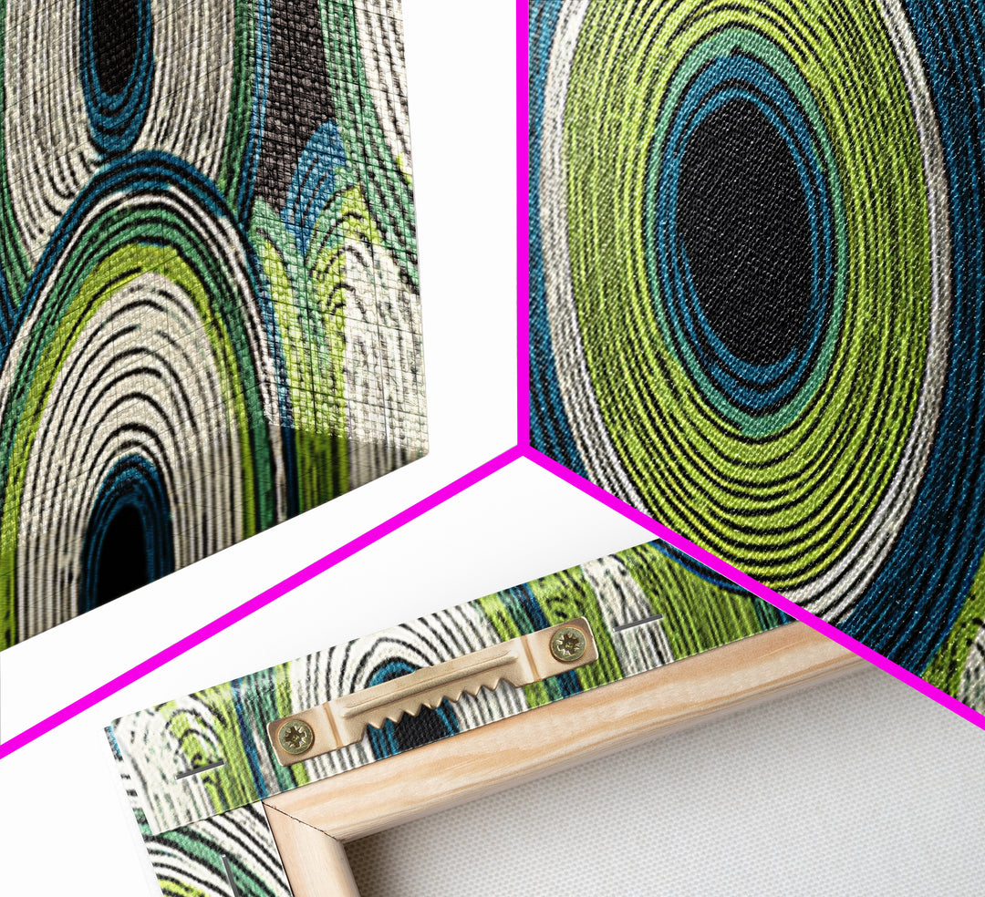 Green Blue Concentric Circle Canvas Print, Midcentury Modern Wall Art, Geometric Pattern Poster, Retro Atomic Home Decor