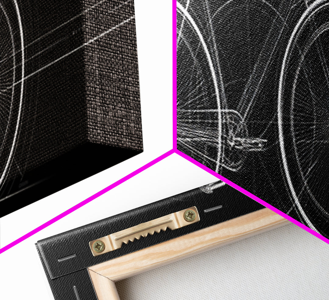 Black White Bicycle Technical Drawing Wall Art, Minimal Cycling Blueprint, Modern Geometric Poster, Office Decor Gift For Him