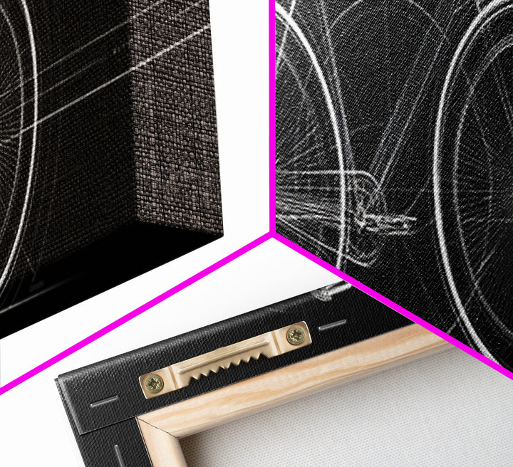 Black White Bicycle Technical Drawing Wall Art, Minimal Cycling Blueprint, Modern Geometric Poster, Office Decor Gift For Him