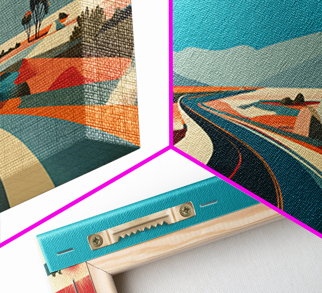 Turquoise Desert Road Wall Art, Midcentury Modern Landscape, Retro Travel Poster, Palm Springs Decor, Scenic Highway Art Print