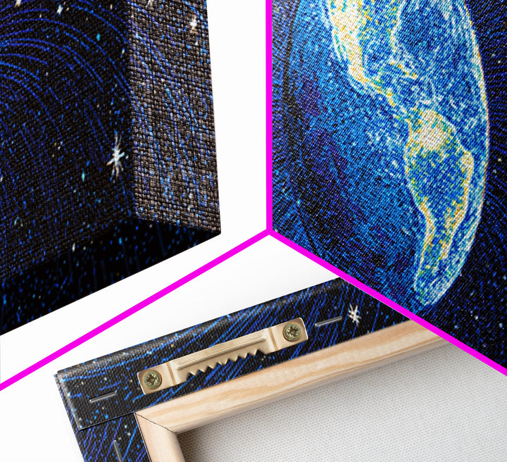 Blue Earth Magnetosphere And Starfield Wall Art, Retro Space Science Poster, Modern Digital Art Print For Office Decor And Astronomy Gift
