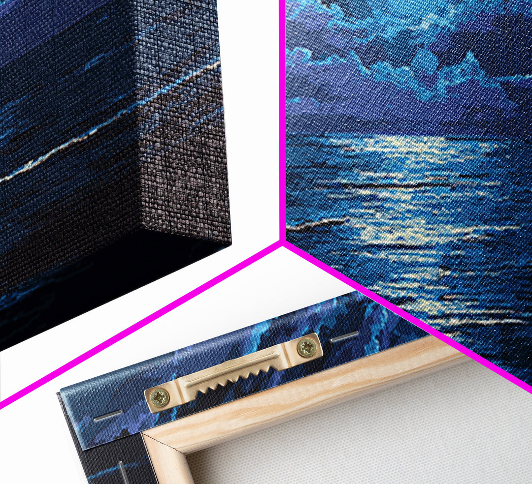 Dramatic Moonlit Ocean With Storm Clouds Wall Art, Modern Coastal Decor, Blue Seascape, Moody Bedroom Large Canvas Print