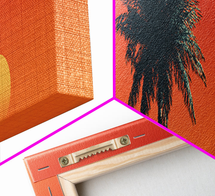 Orange Palm Silhouette Sunset Canvas Print, Mid Century Modern Tropical Wall Decor, Warm Coastal Art, Palm Springs Home Decor