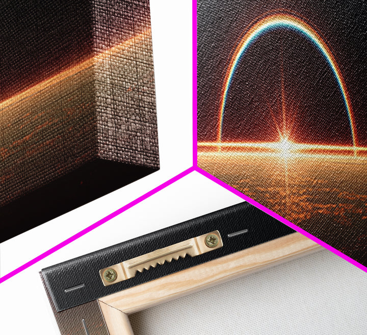 Futuristic Eclipse Horizon Framed Canvas Print, Sci Fi Planet Sunrise Wall Decor, Modern Space Art, Cinematic Living Room Poster