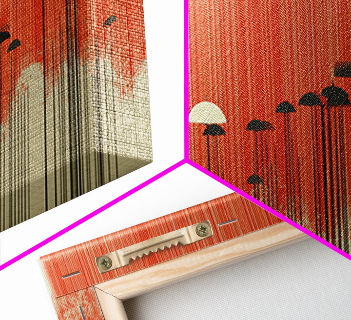 Red Orange Umbrella Canvas Print, Minimalist Retro Wall Art, Midcentury Modern Decor, Warm Abstract Poster For Bedroom Decor