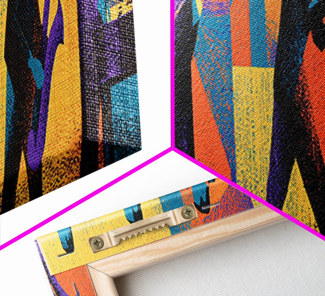 Graphic Jazz Musicians Canvas Print, Midcentury Modern Wall Art, Colorful Abstract Music Poster, Retro Home Office Decor