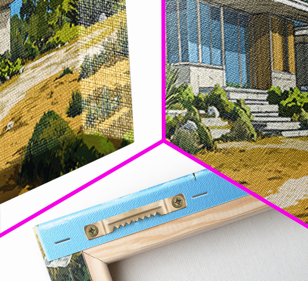 Desert Modern House With Garden Path Canvas Print, Midcentury Architecture Wall Decor, California Poster, MCM Home Art Print